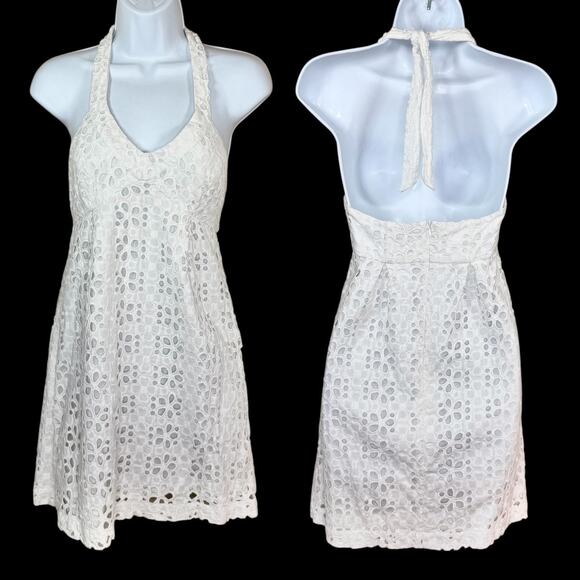 Tori Richard Dresses & Skirts - Tori Richard White Eyelet Open Back Halter Mini Dress 0